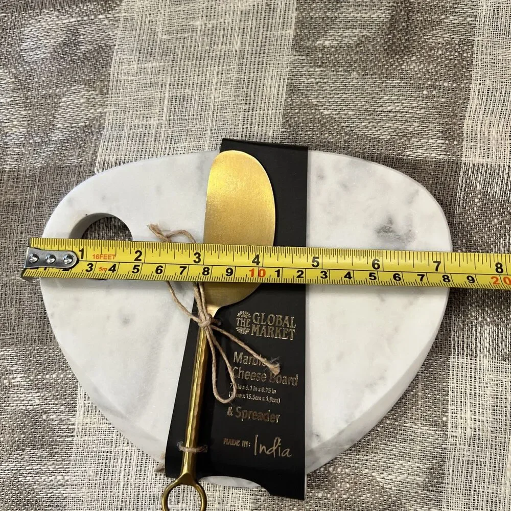The Global Market Round Gray Marble Cheese Board w/Spreader Gray 7.1x6.1